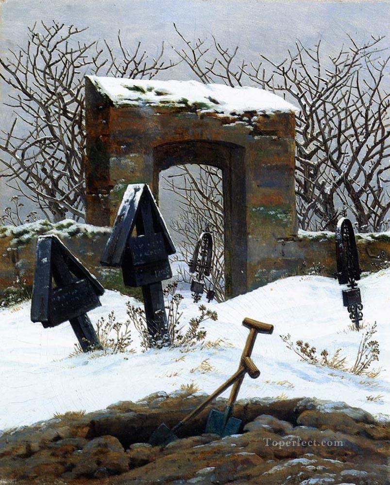 Graveyard Under Snow Romantic Caspar David Friedrich Oil Paintings
